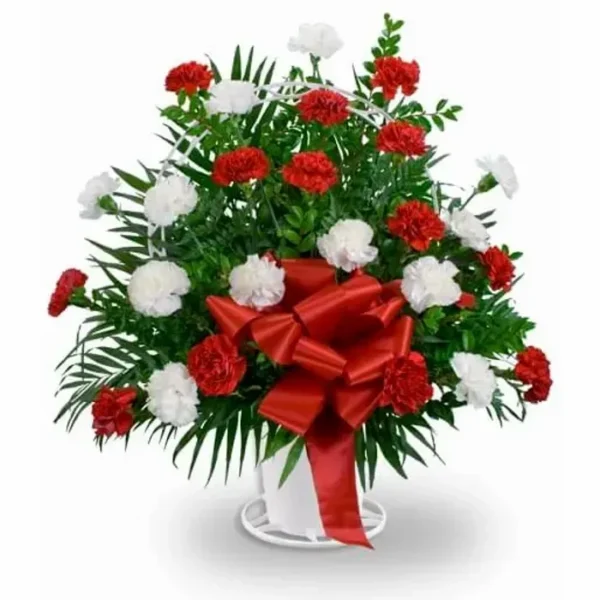 Red & White Carnation Pedestal Arrangement